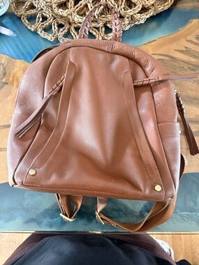Lodis Brown Leather Pebble-Texture Backpack with Braided Accents